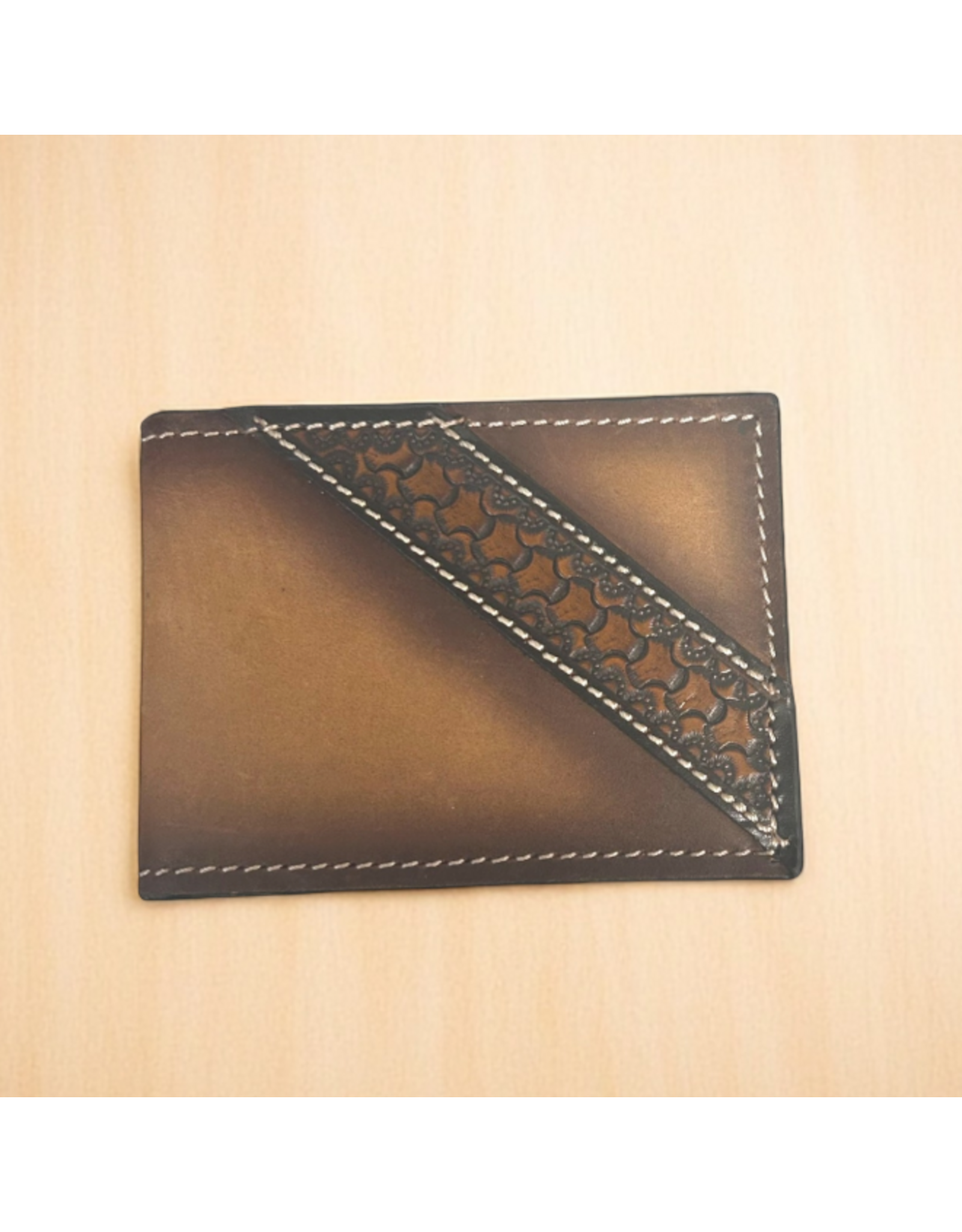 WALLET MENS LEATHER MONEY CLIP DIAGONAL TOOLED STRIP