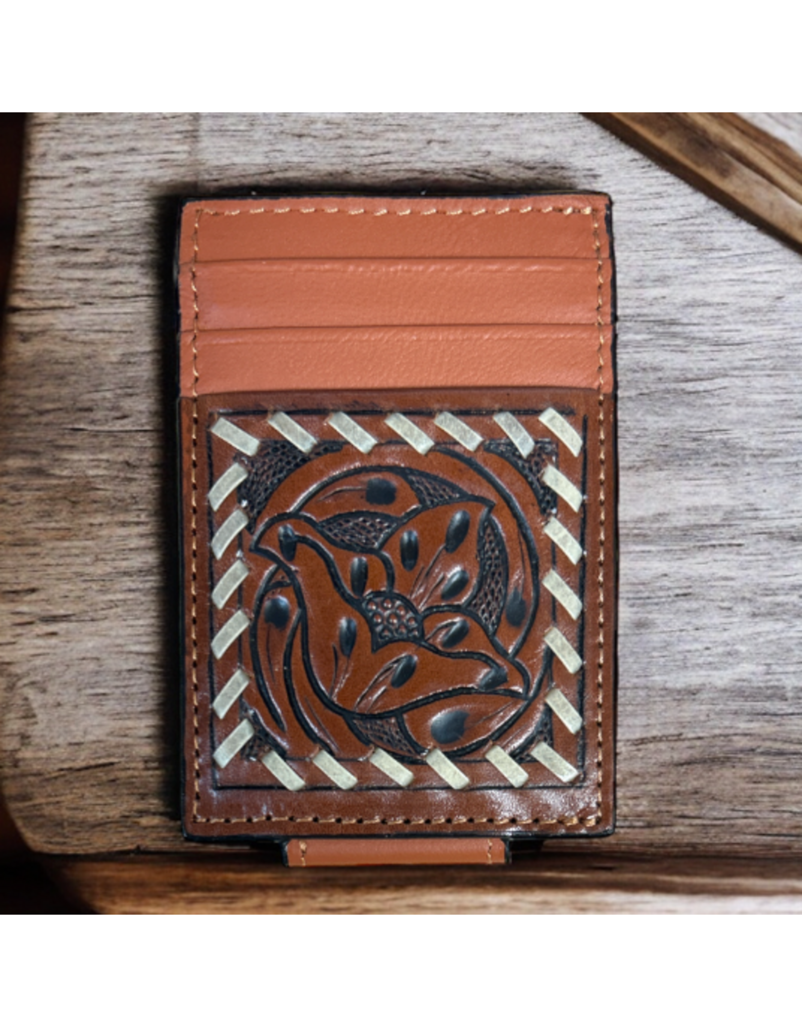 WALLET MENS TWISTED X LEATHER MONEY CLIP TOOLED LACE EDGING