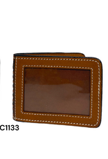 WALLET MENS LEATHER BASKET WEAVE INLAY HAIR CROSS