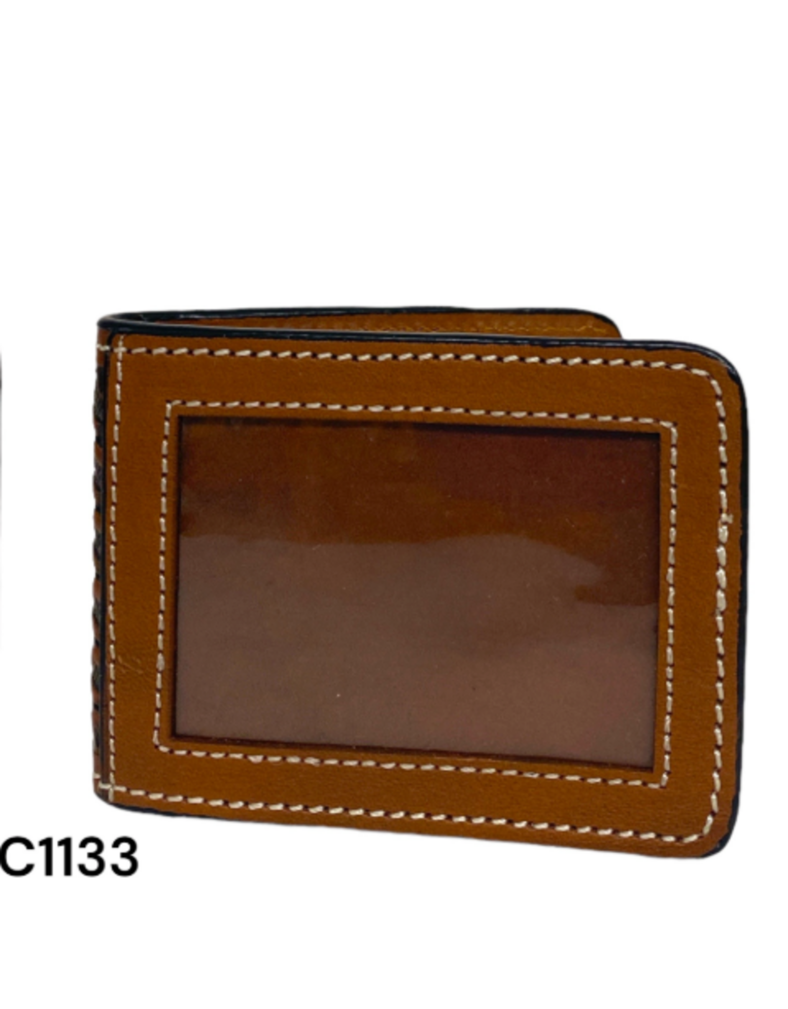 WALLET MENS LEATHER BASKET WEAVE INLAY HAIR CROSS
