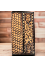 TWISTED X WALLET MENS RODEO FLORAL CARVING BASKET TOOLING, RAWHIDE BUCKSTITCH