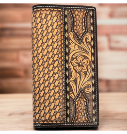 TWISTED X WALLET MENS RODEO FLORAL CARVING BASKET TOOLING, RAWHIDE BUCKSTITCH