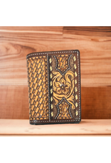 TWISTED X WALLET MENS LEATHER BASKET WEAVE, FLORAL CUT OUT, TRIFOLD