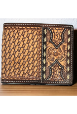 TWISTED X WALLET MENS LEATHER BIFOLD, FLORAL & BASKET TOOLING RAWHIDE BUCKSTITCH