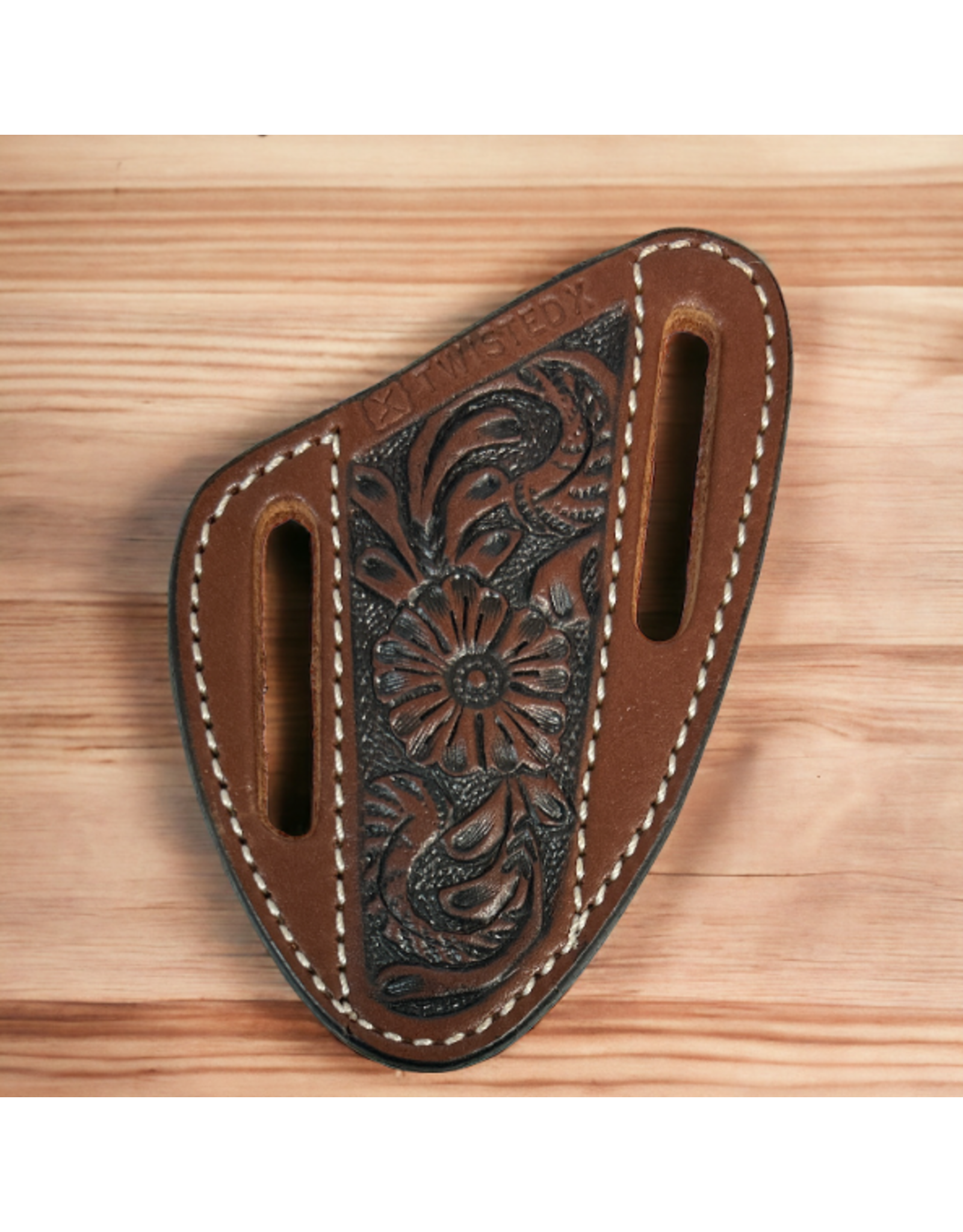 TWISTED X KNIFE SHEATH TWISTED X LEATHER CHESNUT FLORAL PANCAKE 4"