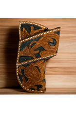 KNIFE SHEATH LEATHER ROUGH OUT BLACK INLAY FLORAL