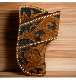 KNIFE SHEATH LEATHER ROUGH OUT BLACK INLAY FLORAL