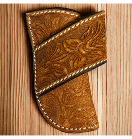 KNIFE SHEATH LEATHER ROUGH OUT FLORAL TOOLED