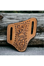 KNIFE SHEATH LEATHER FLORAL TOOLED BLACK DOTS