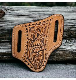 KNIFE SHEATH LEATHER FLORAL TOOLED BLACK DOTS