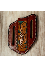 KNIFE SHEATH LEATHER FLORAL TOOLED GREEN INLAY