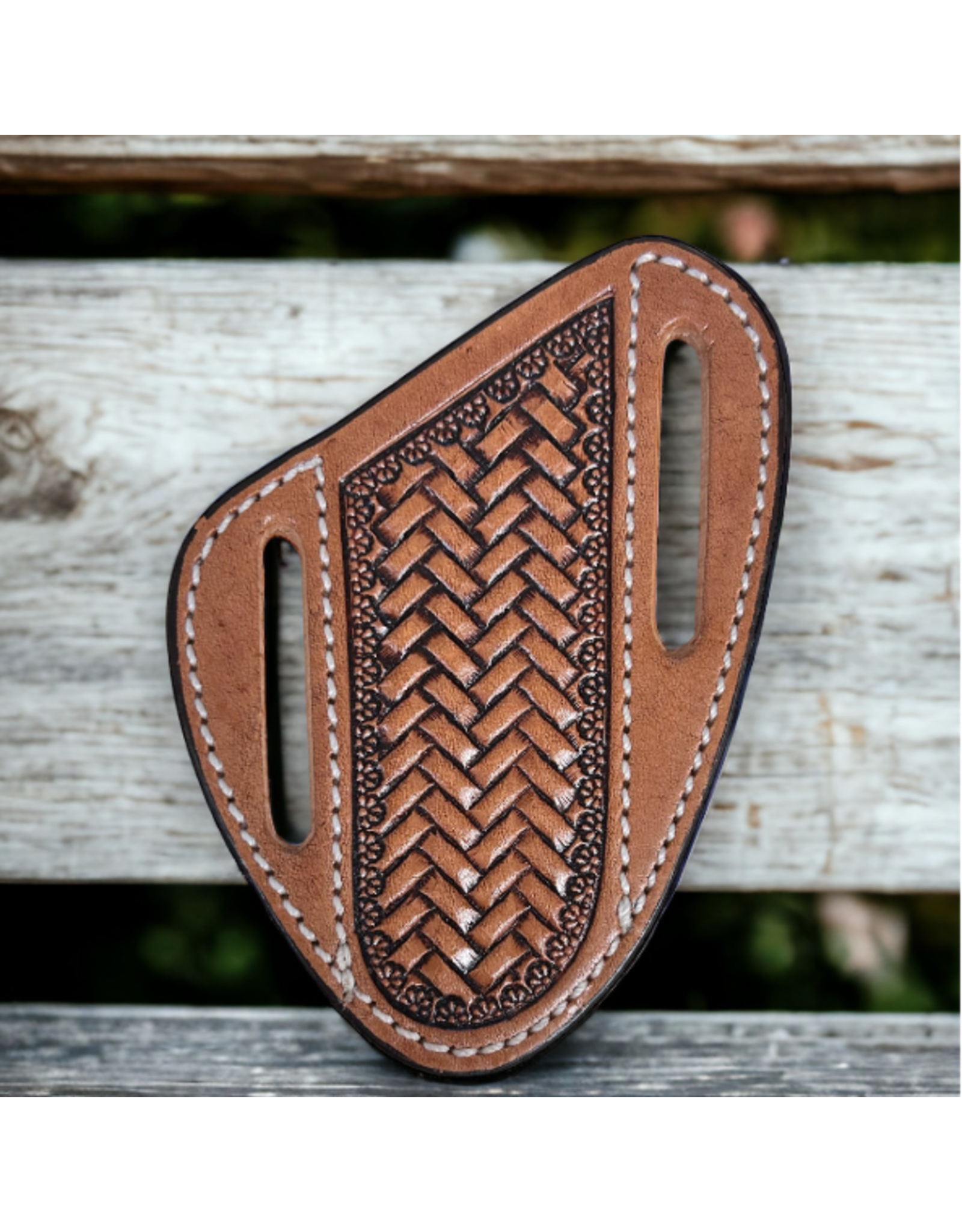 KNIFE SHEATH LEATHER BASKET WEAVE 4" SIDE