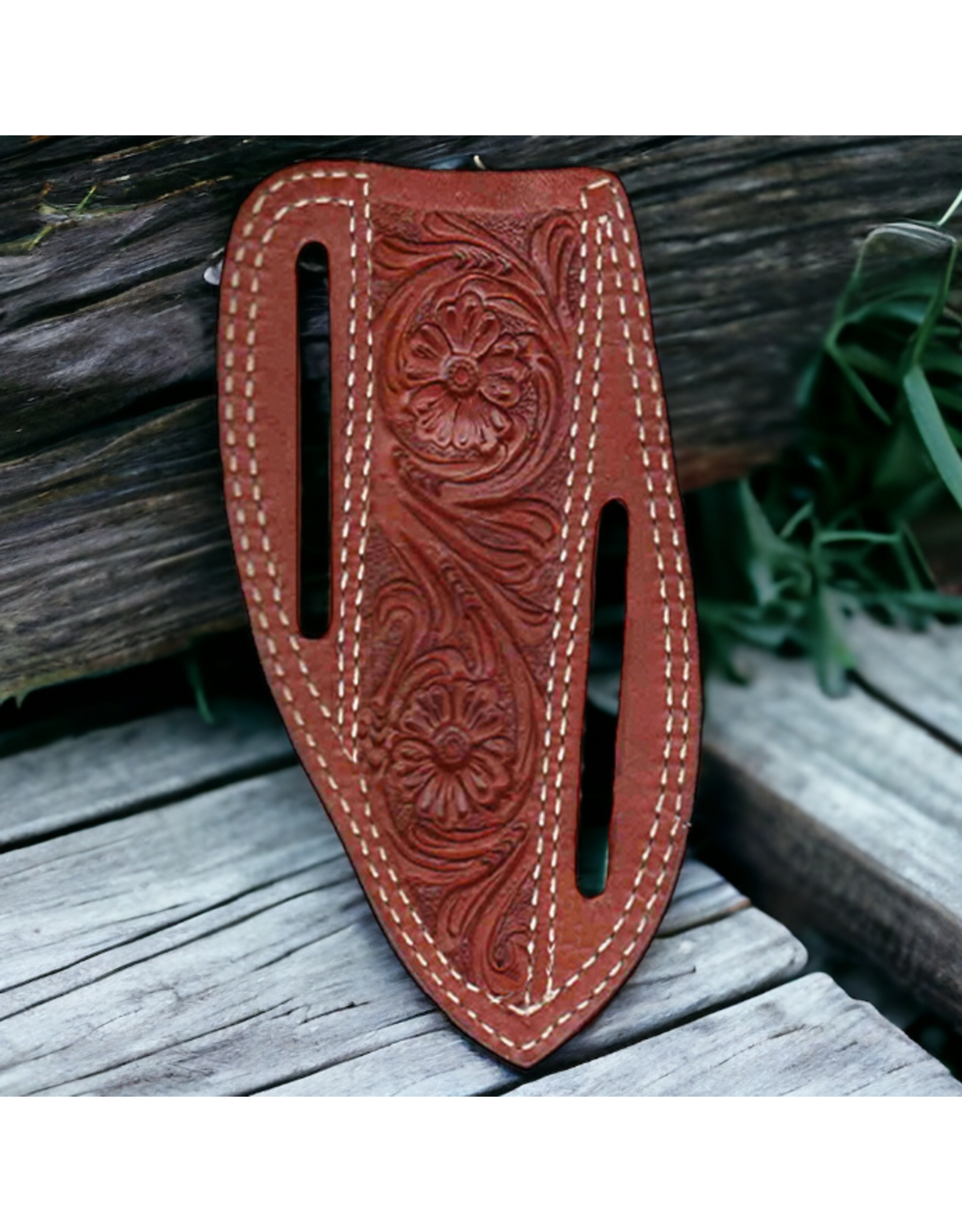 KNIFE SHEATH LEATHER FLORAL TOOLED 6"