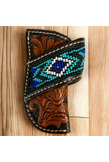 KNIFE SHEATH LEATHER BLUE BEADED