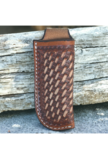 KNIFE SHEATH LEATHER LIGHT BROWN BASKET WEAVE