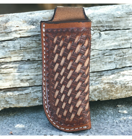KNIFE SHEATH LEATHER LIGHT BROWN BASKET WEAVE