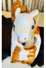 TOY CREAM PLUSH PONY IN BROWN/ WHITE COWPRINT CARRY PURSE