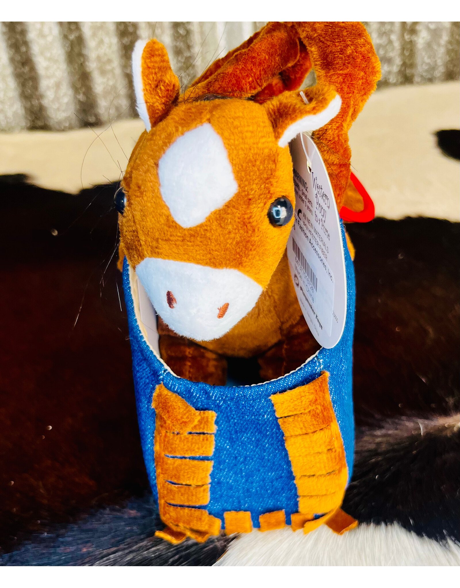 TOY BROWN PLUSH PONY IN DENIM/BROWN CARRY PURSE