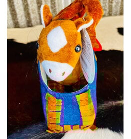 TOY BROWN PLUSH PONY IN DENIM/BROWN CARRY PURSE