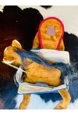 TOY BROWN PLUSH PONY IN DENIM/BROWN CARRY PURSE