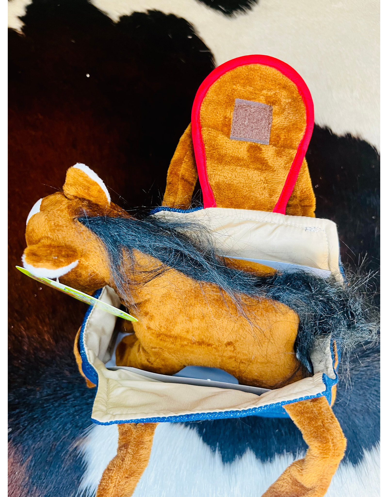 TOY BROWN PLUSH PONY IN DENIM/BROWN CARRY PURSE