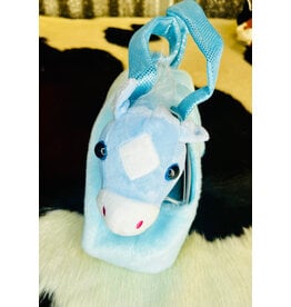 TOY BLUE PLUSH PONY IN BLUE CARRY PURSE
