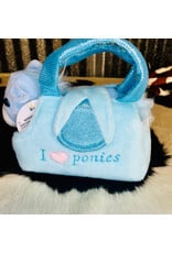 TOY BLUE PLUSH PONY IN BLUE CARRY PURSE