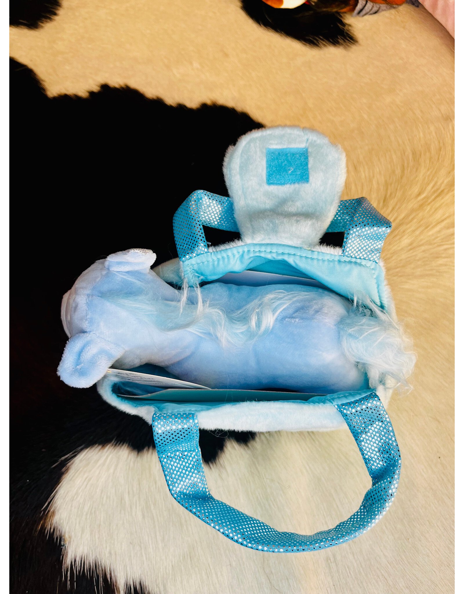 TOY BLUE PLUSH PONY IN BLUE CARRY PURSE