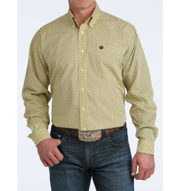 CINCH SHIRT MNS L/S BUTTON UP PRINT DIAMOND YELLOW
