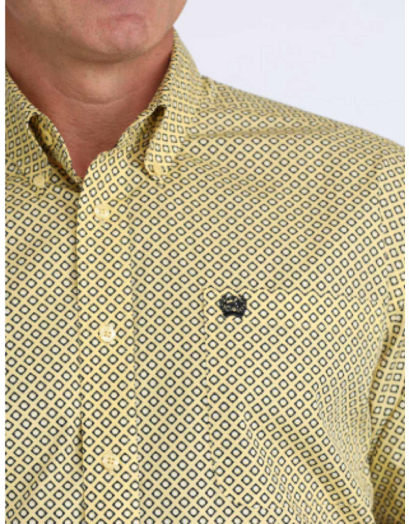 CINCH SHIRT MNS L/S BUTTON UP PRINT DIAMOND YELLOW