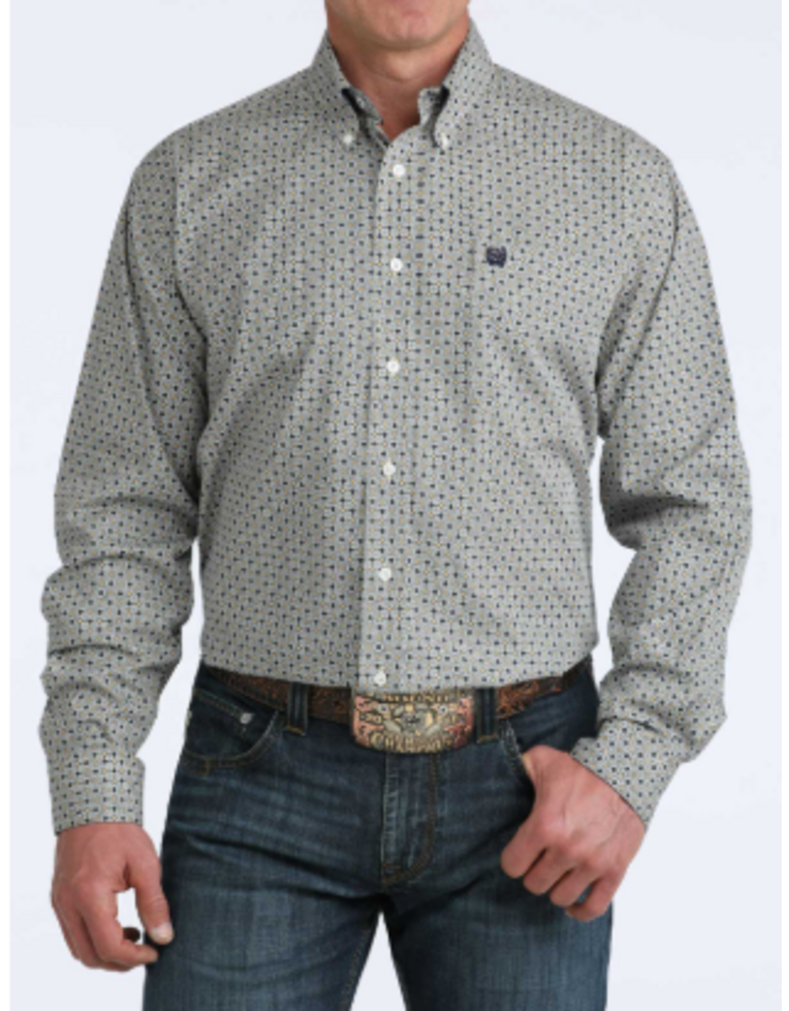 CINCH SHIRT MNS L/S BUTTON UP PRINT FLORAL CIRCLE YLW/BL