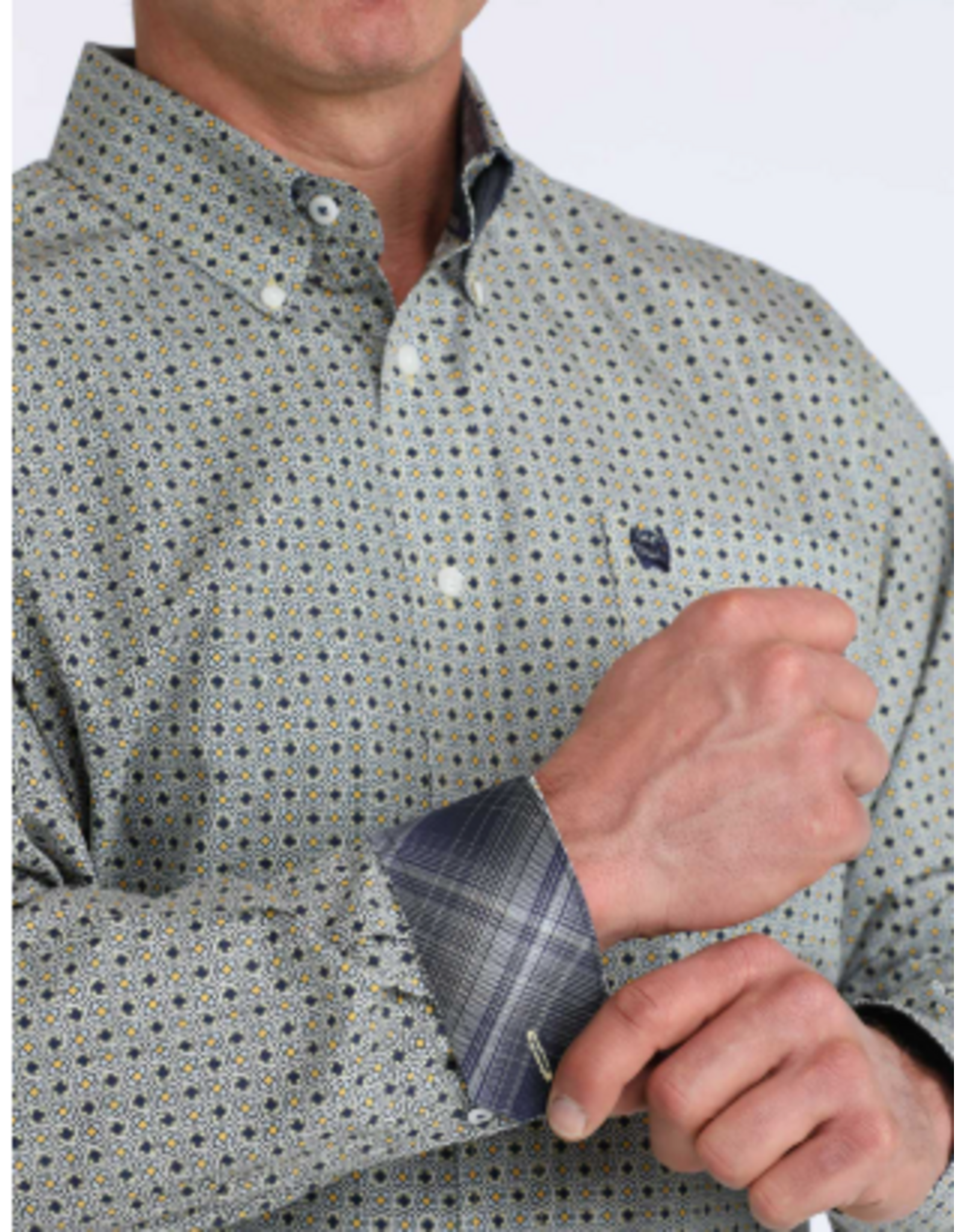 CINCH SHIRT MNS L/S BUTTON UP PRINT FLORAL CIRCLE YLW/BL