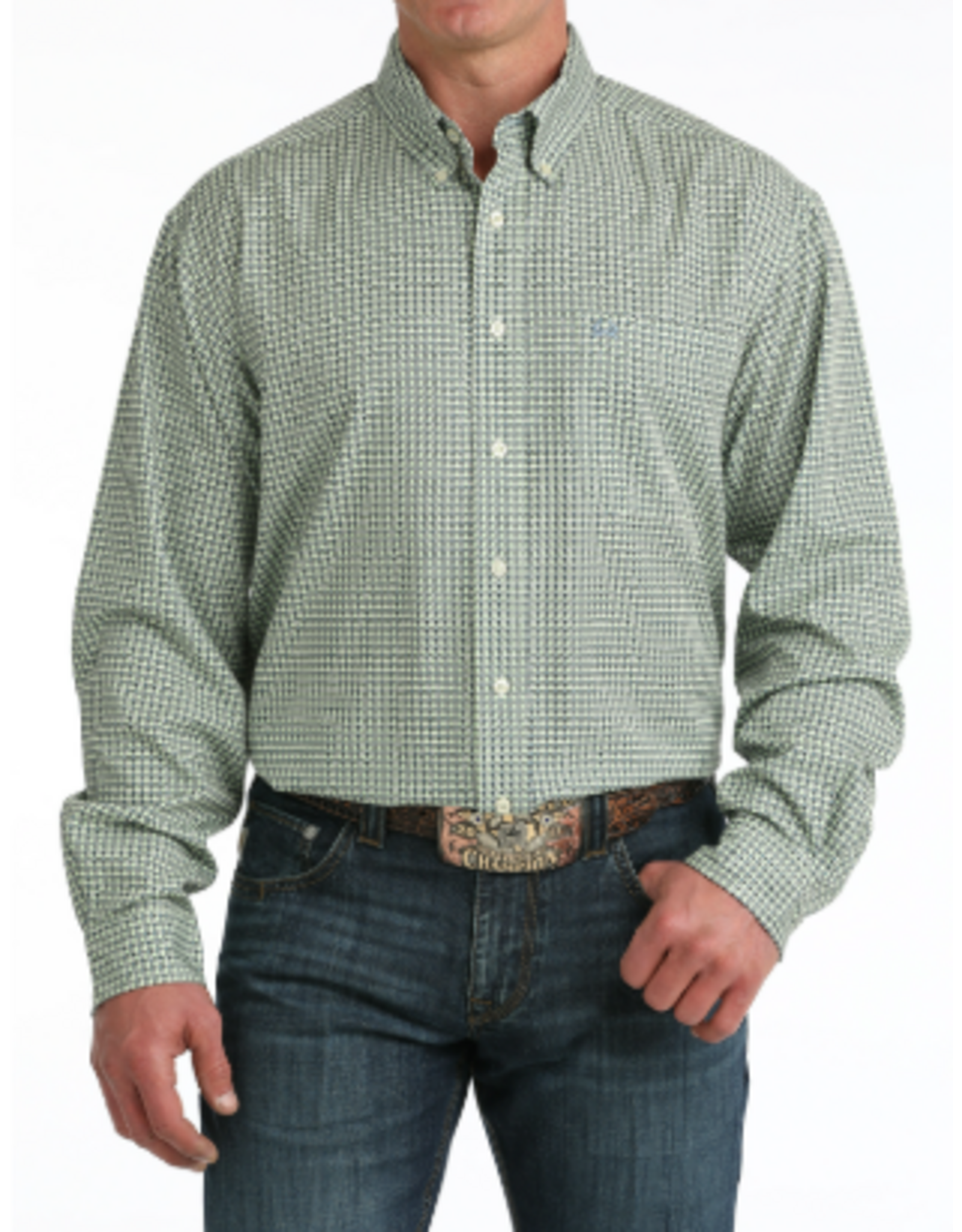 CINCH SHIRT MNS L/S BUTTON UP PRNT GREEN ARENAFLEX