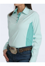 CINCH SHIRT WMS L/S HYBRID 1/4 SNAP STRIPE LIGHT BLUE W/ COLLAR