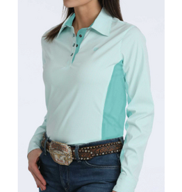 CINCH SHIRT WMS L/S HYBRID 1/4 SNAP STRIPE LIGHT BLUE W/ COLLAR