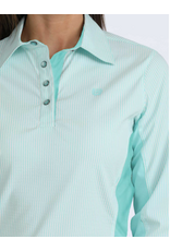 CINCH SHIRT WMS L/S HYBRID 1/4 SNAP STRIPE LIGHT BLUE W/ COLLAR
