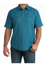 CINCH SHIRT MNS S/S BTTN UP ARENAFLEX SOLID TEAL