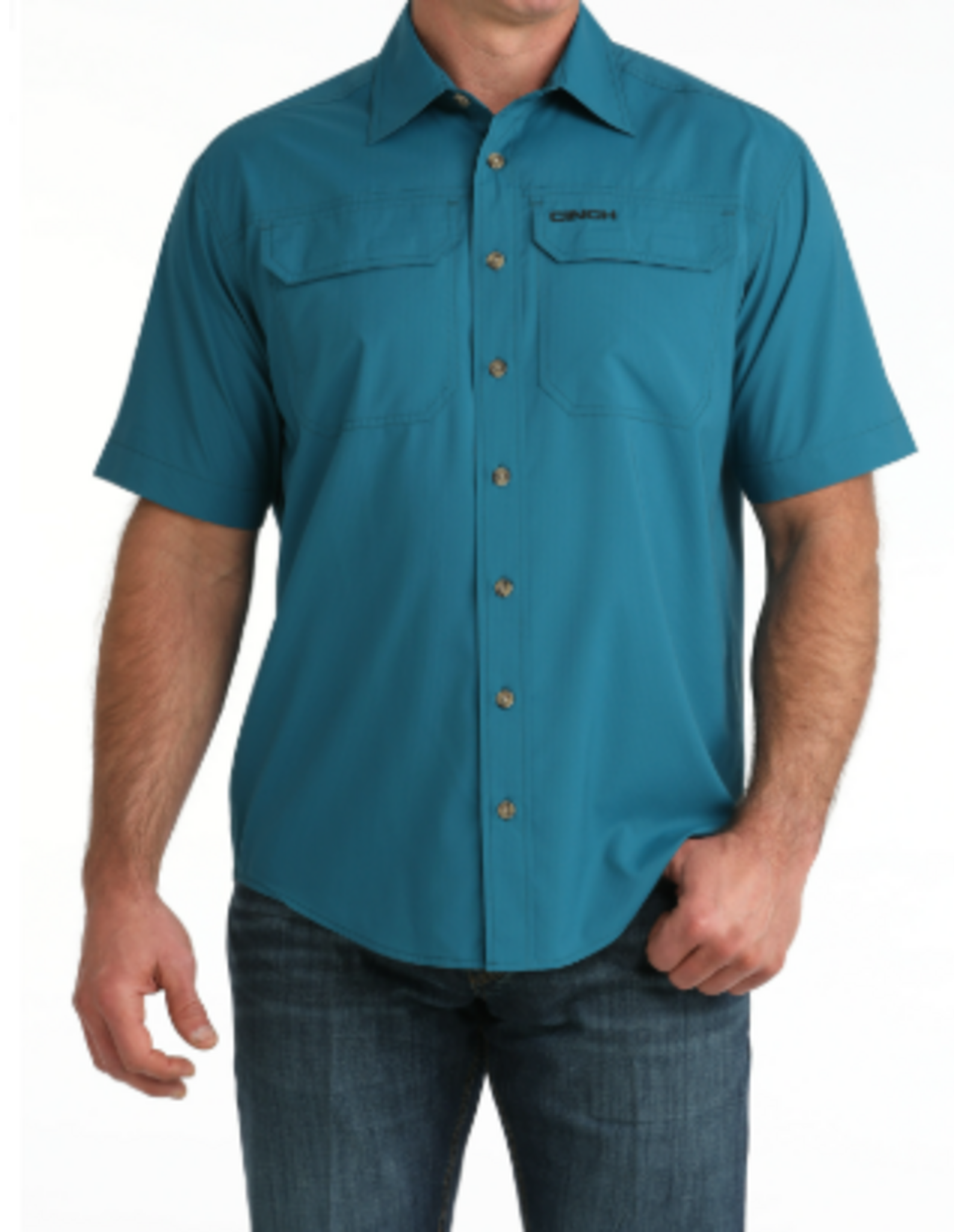 CINCH SHIRT MNS S/S BTTN UP ARENAFLEX SOLID TEAL