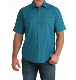 CINCH SHIRT MNS S/S BTTN UP ARENAFLEX SOLID TEAL