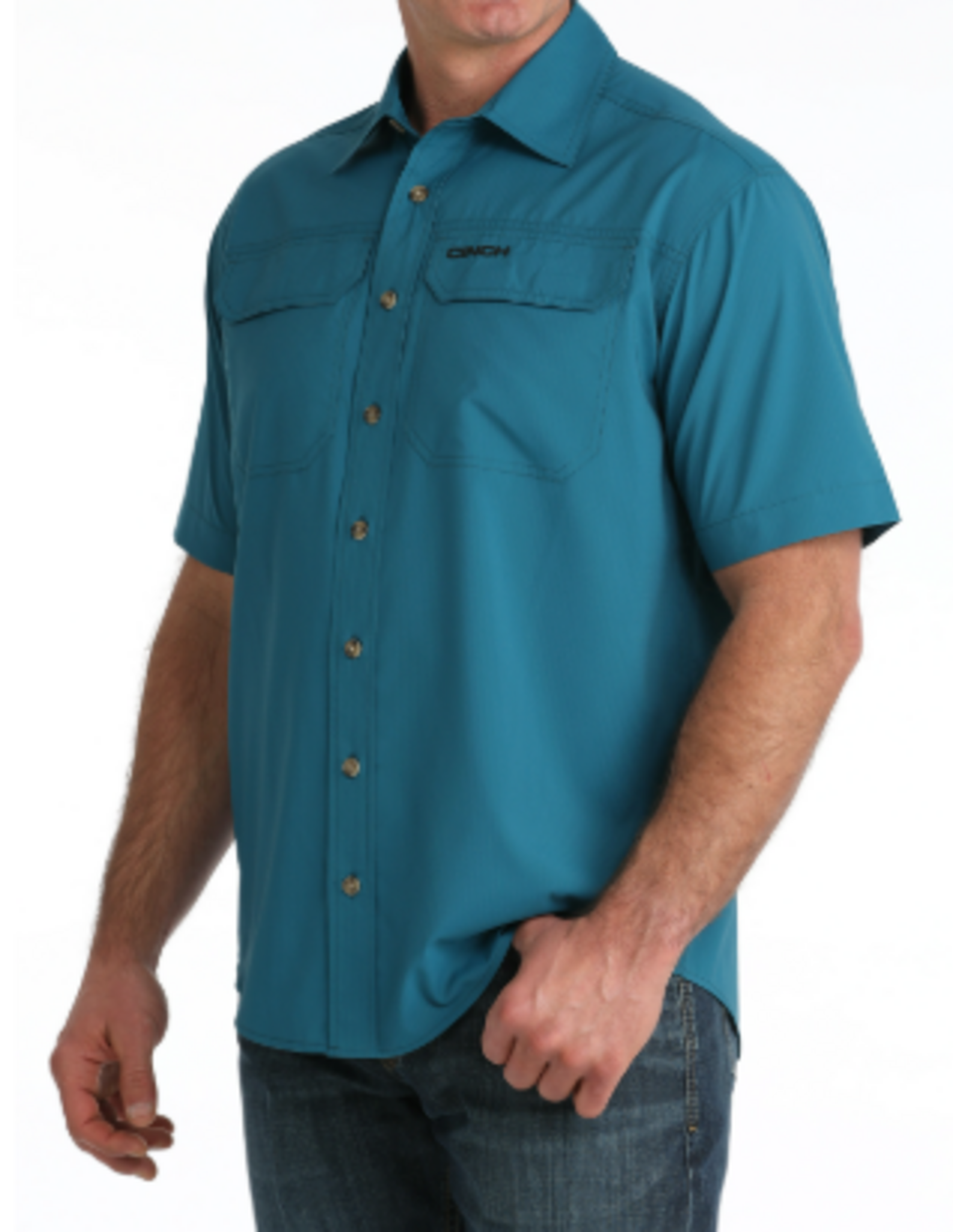 CINCH SHIRT MNS S/S BTTN UP ARENAFLEX SOLID TEAL