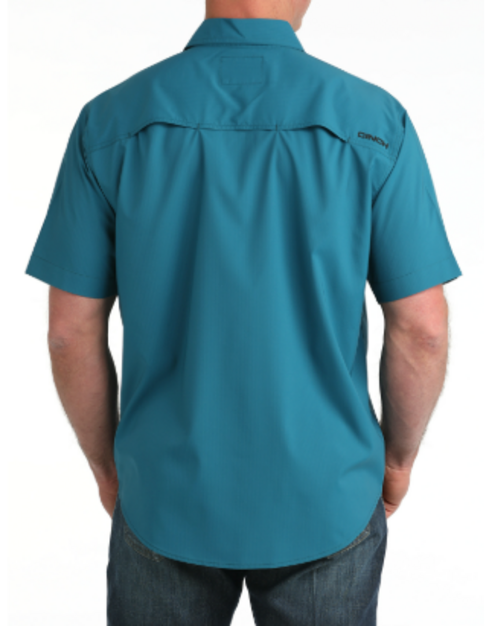 CINCH SHIRT MNS S/S BTTN UP ARENAFLEX SOLID TEAL