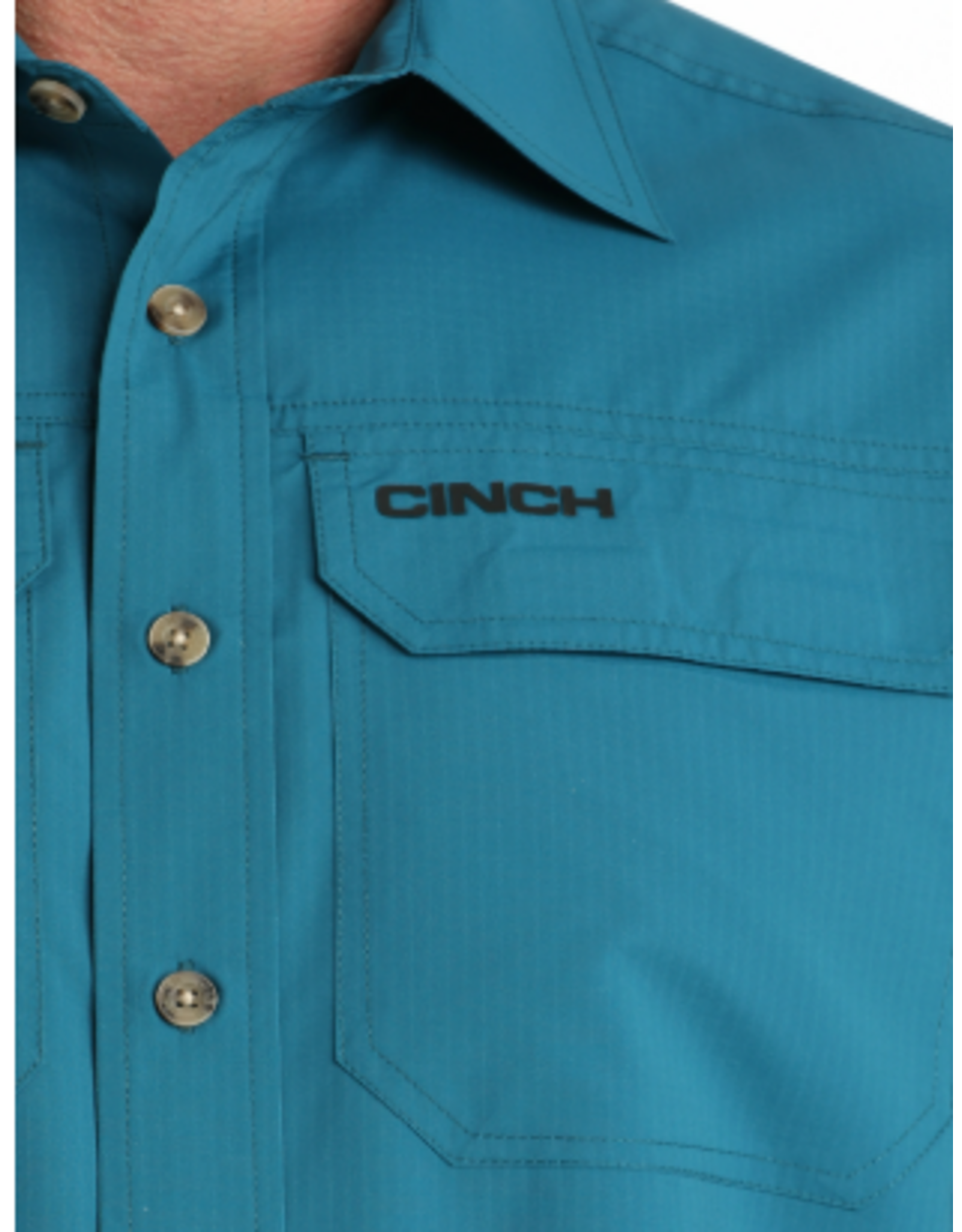 CINCH SHIRT MNS S/S BTTN UP ARENAFLEX SOLID TEAL