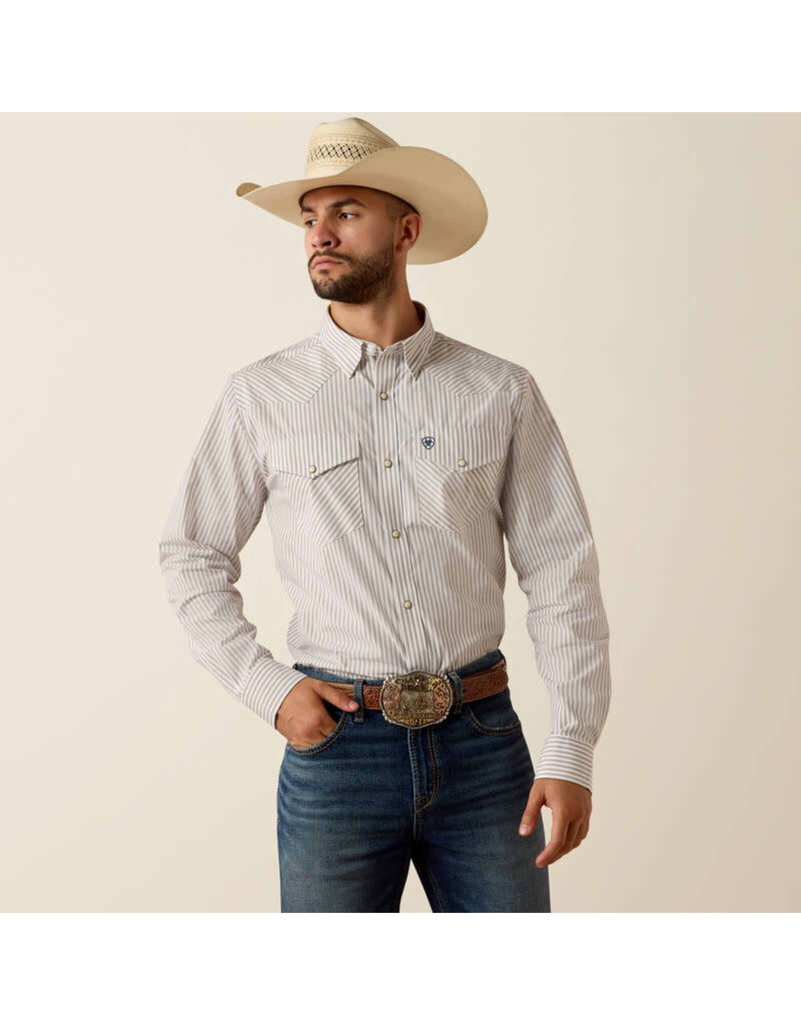 SHIRT MNS ARIAT PRO SERIES FITTED WHITE/TAN