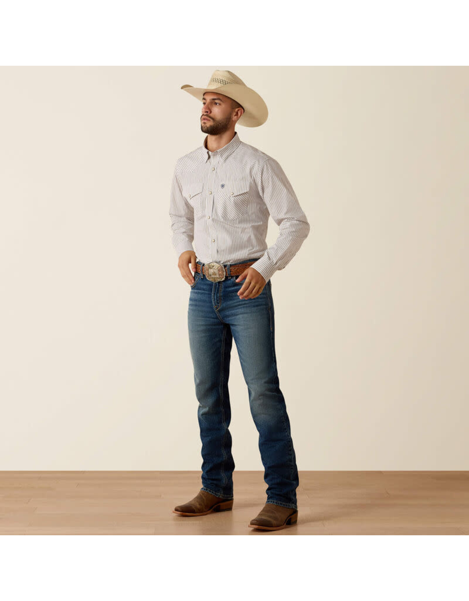 SHIRT MNS ARIAT PRO SERIES FITTED WHITE/TAN