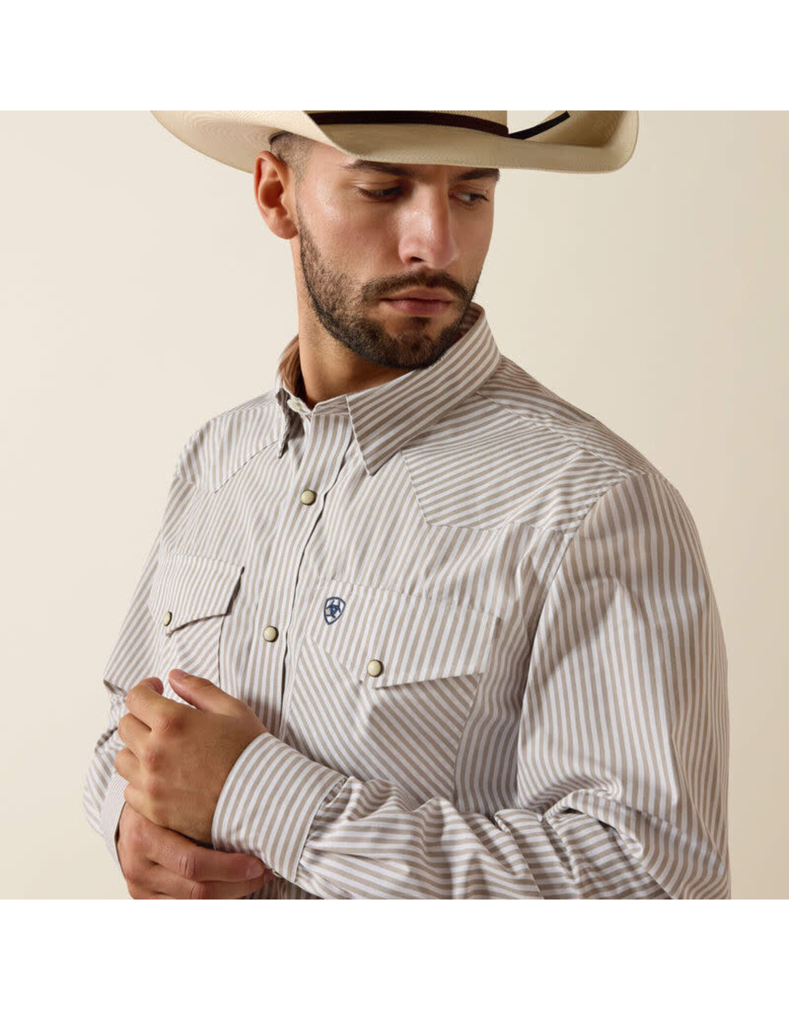 SHIRT MNS ARIAT PRO SERIES FITTED WHITE/TAN