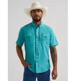 SHIRT MENS WRANGLER SS TEAL SNAP LATIGO BAY