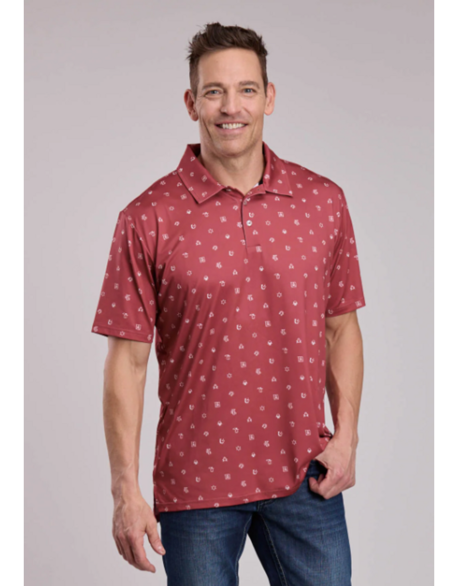 ROPER SHIRT MNS S/S ACTIVE COWBOY ICON PRINT RED