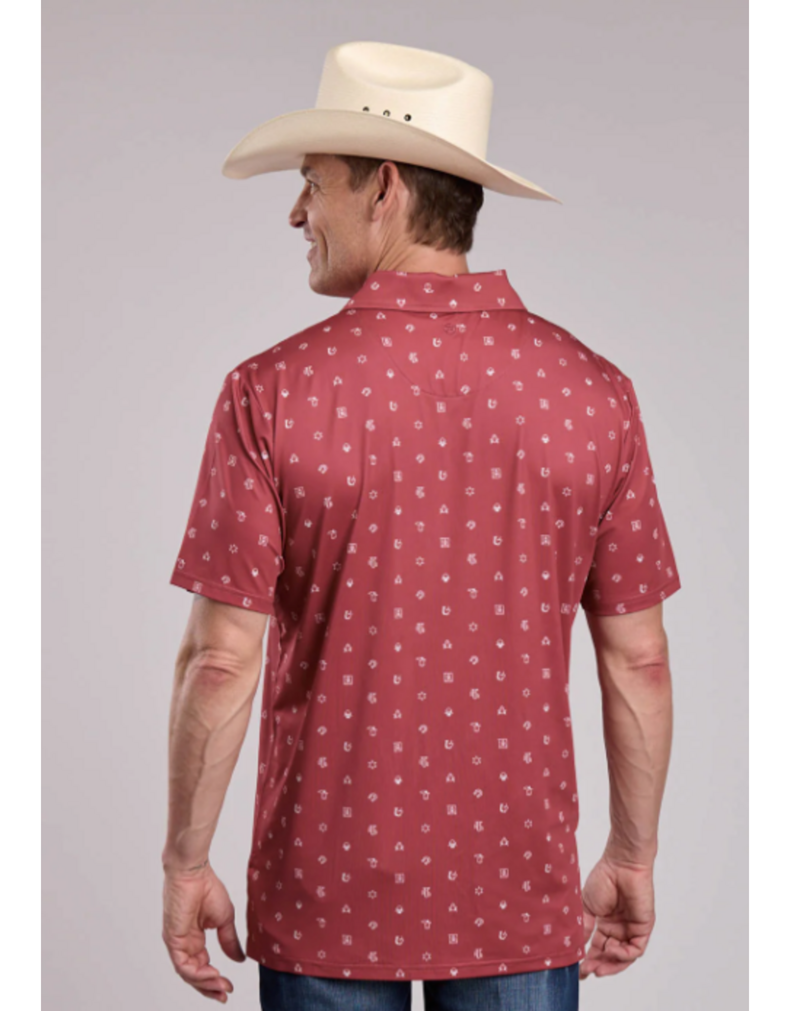 ROPER SHIRT MNS S/S ACTIVE COWBOY ICON PRINT RED