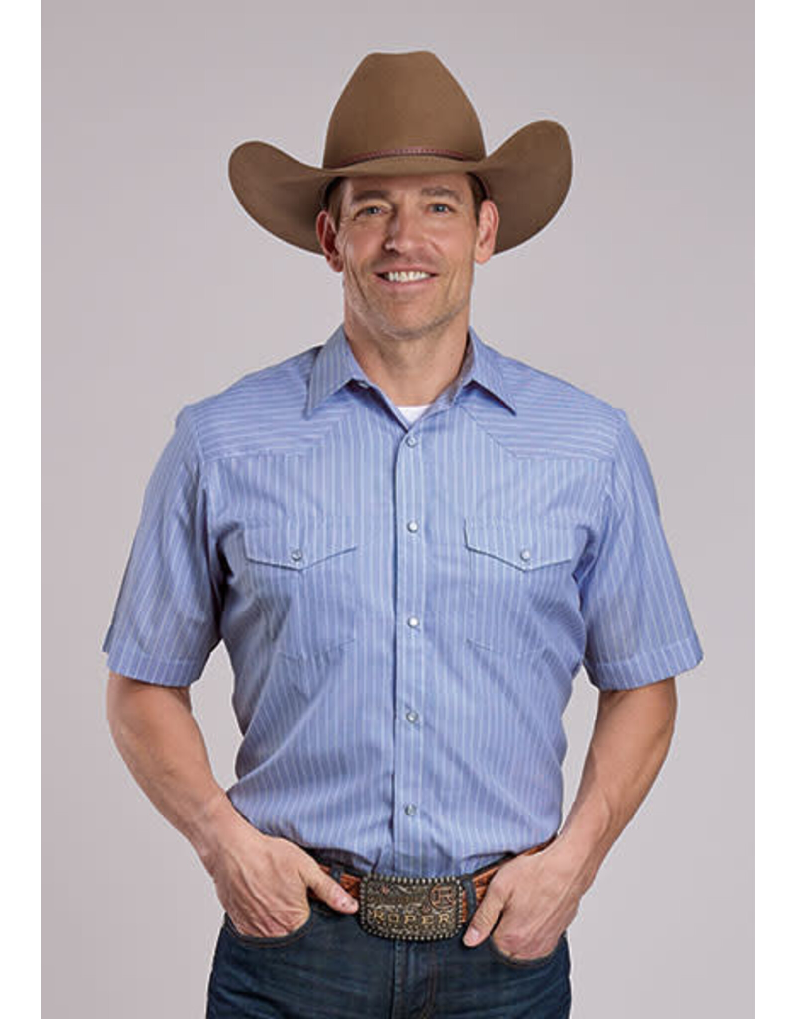 ROPER SHIRT MSN ROPER BLUE/WHITE STRIPE S/S