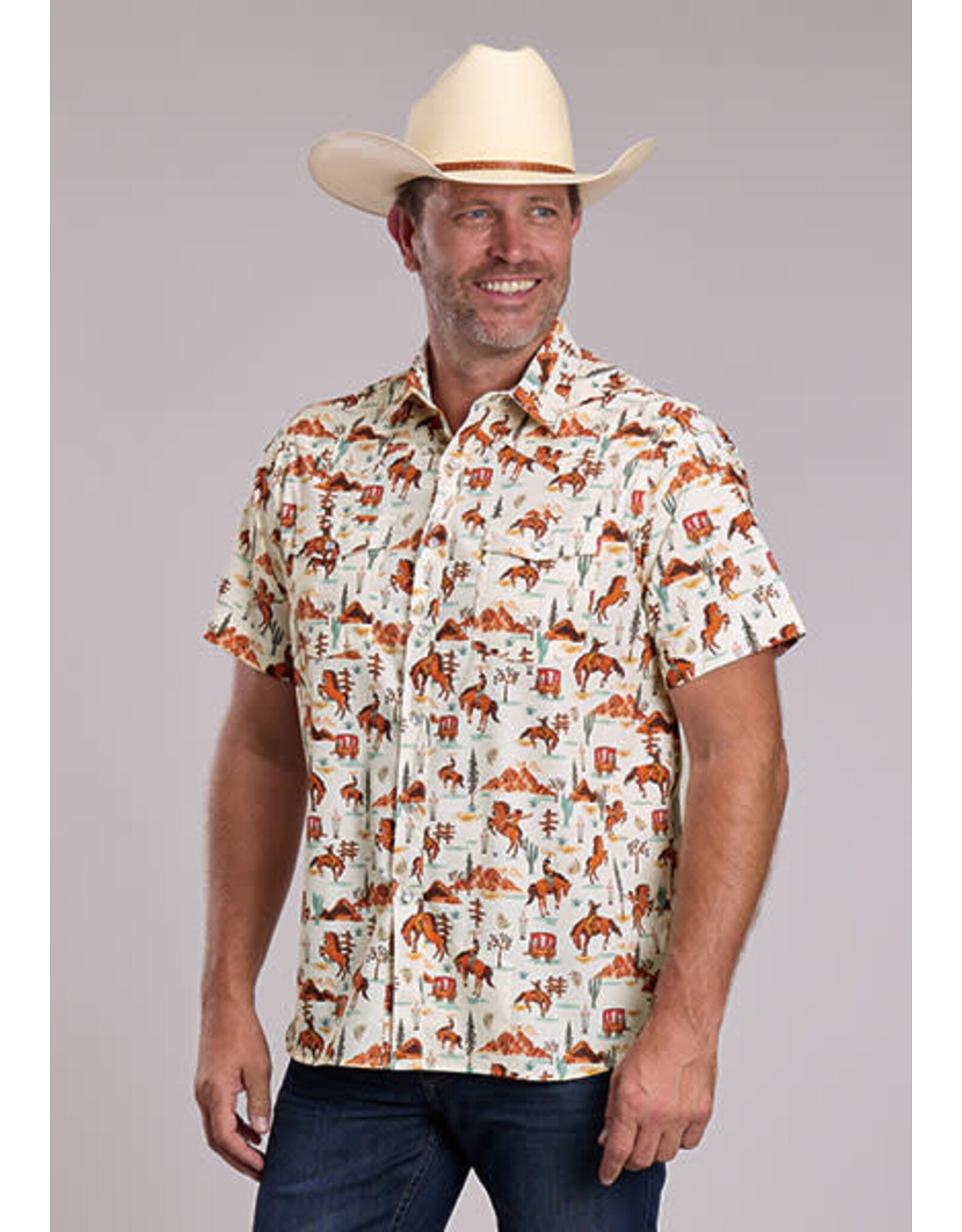 ROPER SHIRT MENS ROPER S/S VINTAGE COWBOY PRINT